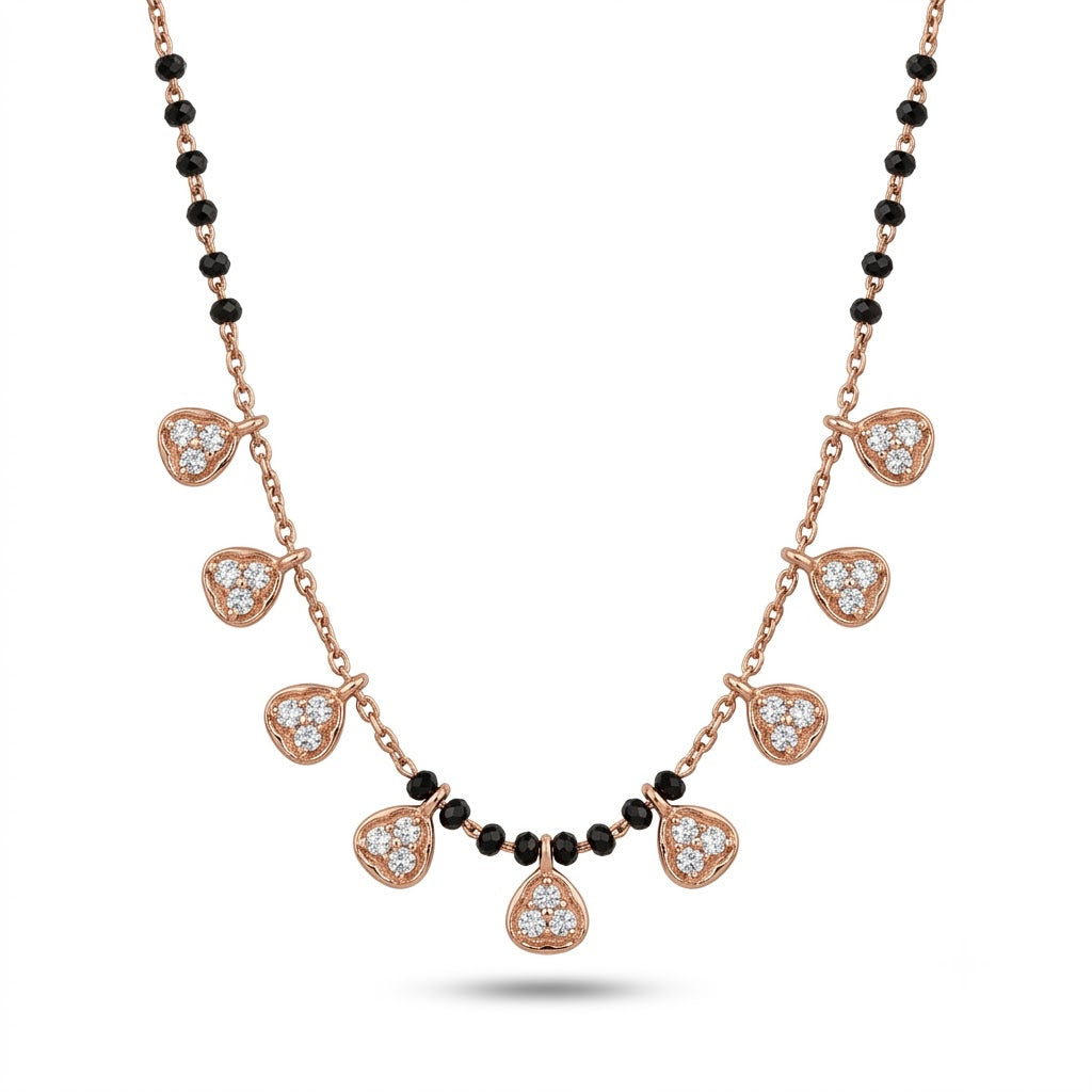 Rose Gold  Mangalsutra with Lab-Grown Diamonds – Heart Charms Design
