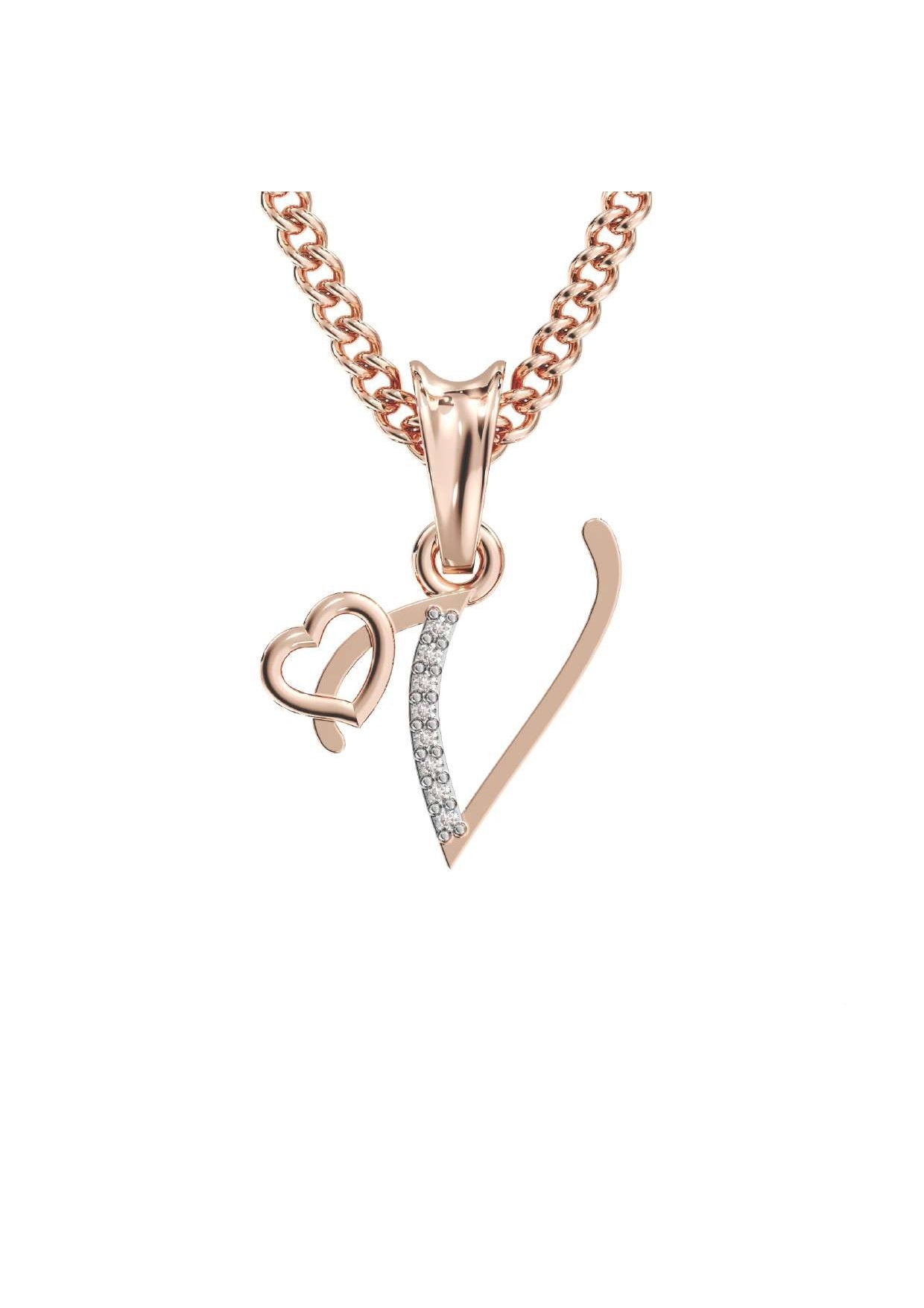 V Initial Alphabet Diamond Pendant - Diamond Jewellery