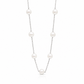 White Pearl Station Necklace Silver Tone Chain Elegant Long Beaded Necklace