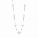 White Pearl Station Necklace Silver Tone Chain Elegant Long Beaded Necklace
