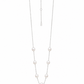 White Pearl Station Necklace Silver Tone Chain Elegant Long Beaded Necklace