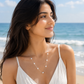 White Pearl Station Necklace Silver Tone Chain Elegant Long Beaded Necklace