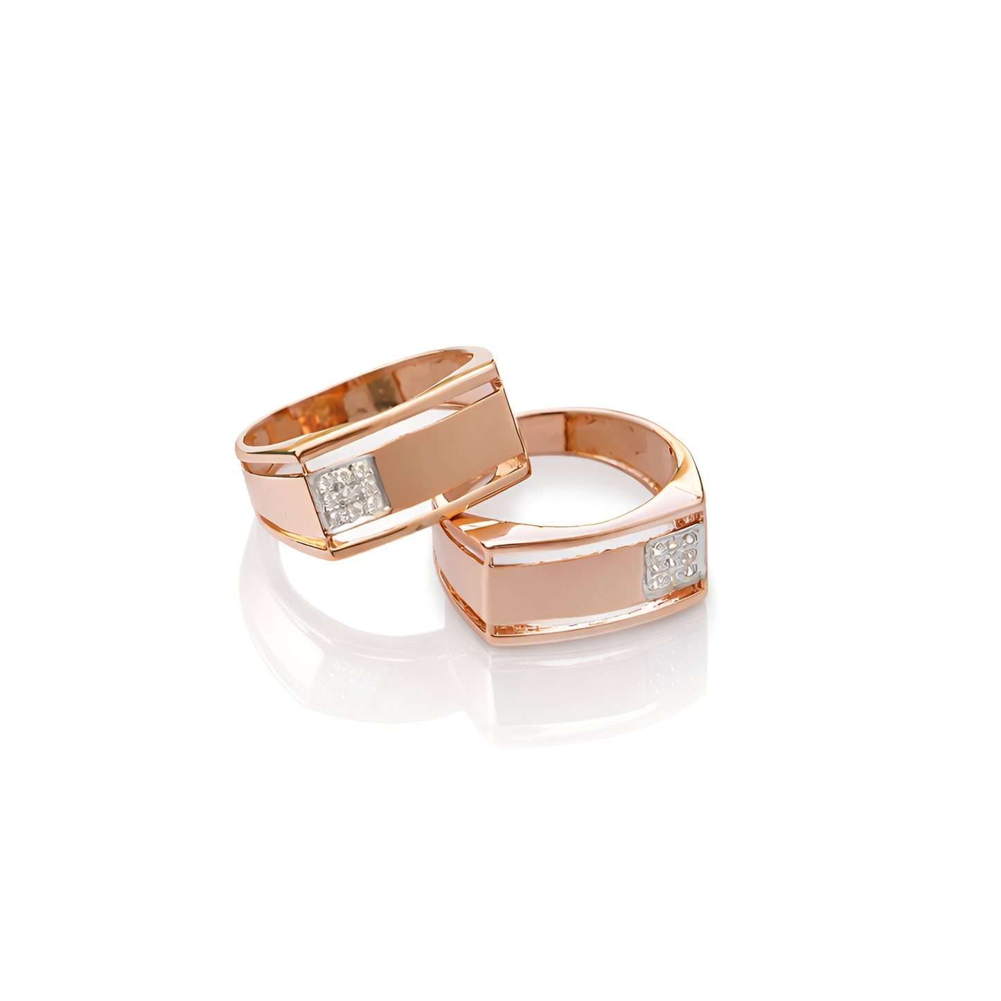 Gold Couple Band Ring Set with American Diamond