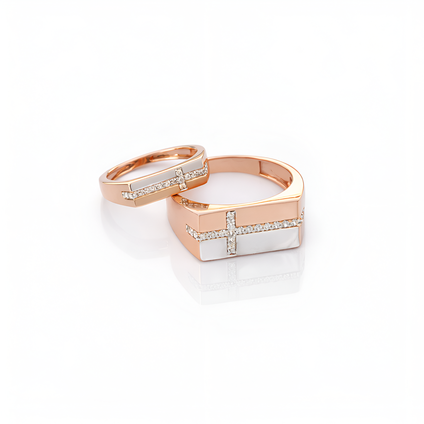 18KT Gold Couple Band Ring Set American Diamond His Hers Wedding