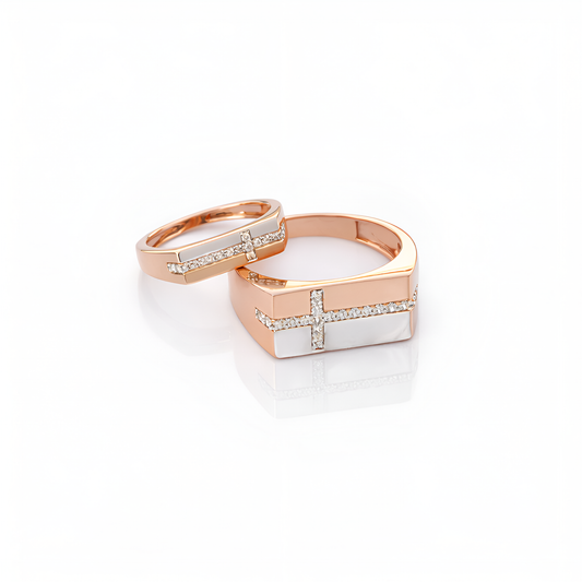 18KT Gold Couple Band Ring Set American Diamond His Hers Wedding