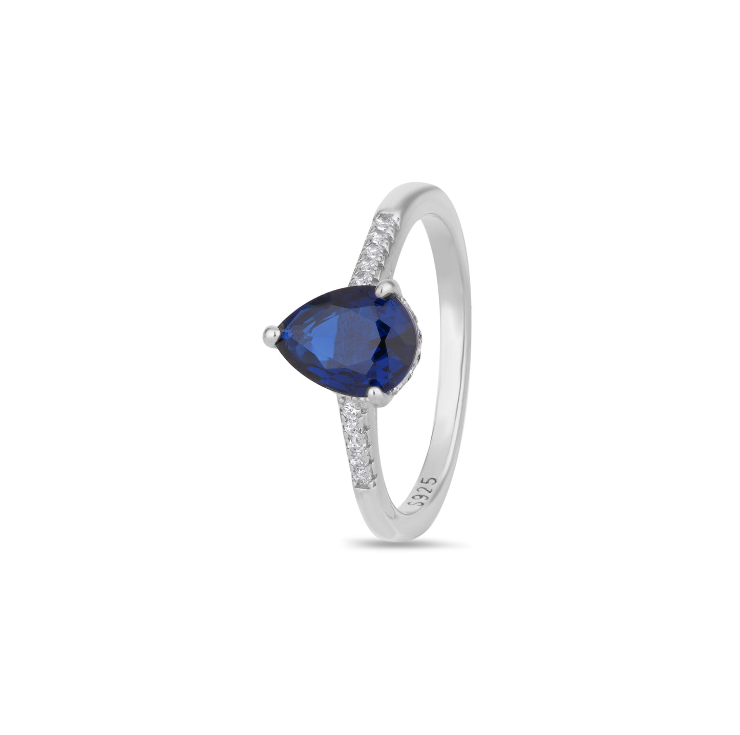 925 Sterling Silver Pear Cut Blue Sapphire Ring Women American Diamond Band Gift
