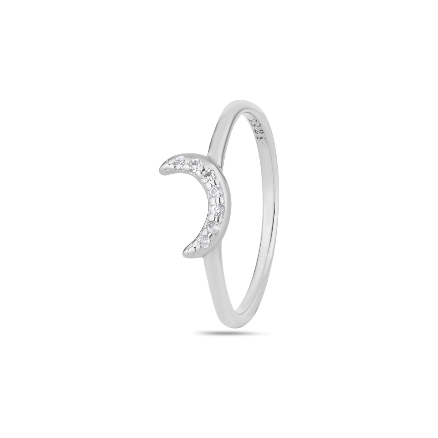 925 Sterling Silver Crescent Moon Ring Women’s American Diamond