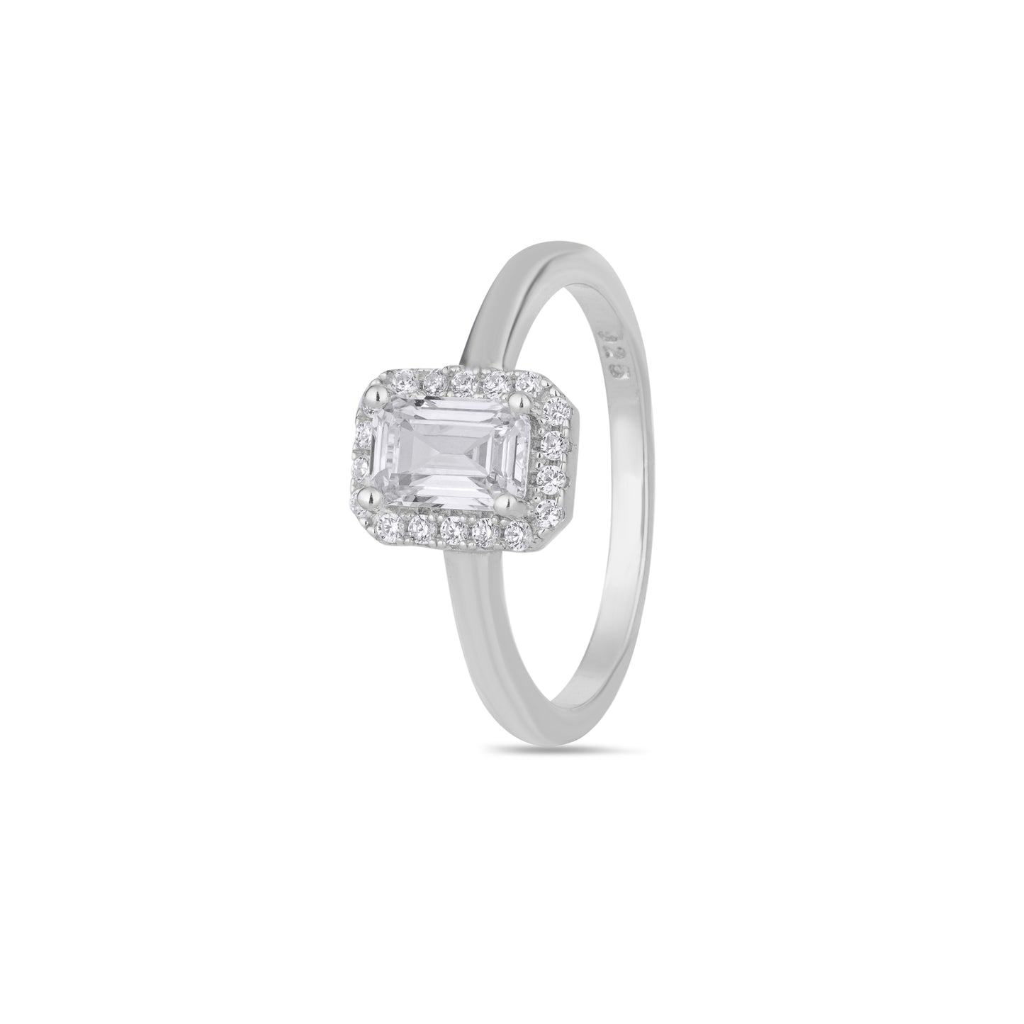 925 Sterling Silver Emerald Cut American Diamond Halo Ring for Women Promise Gift