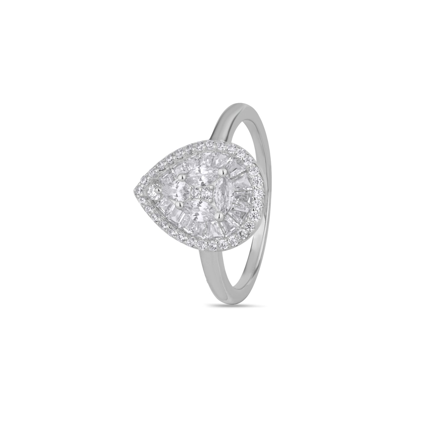 925 Sterling Silver Pear Shape American Diamond Ring for Women Bridal Jewelry Gift