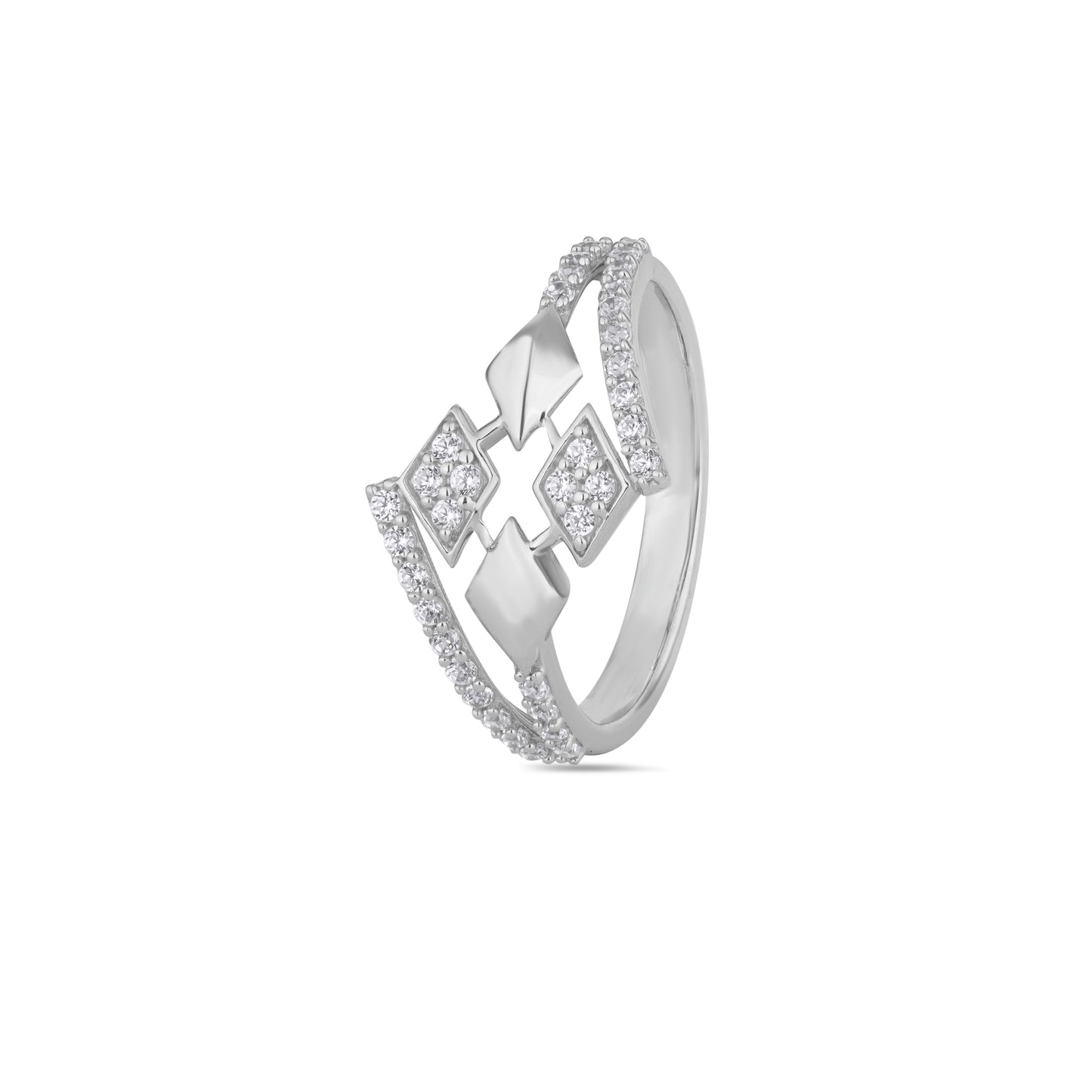 925 Sterling Silver American Diamond Ring for Women Elegant Geometric Band