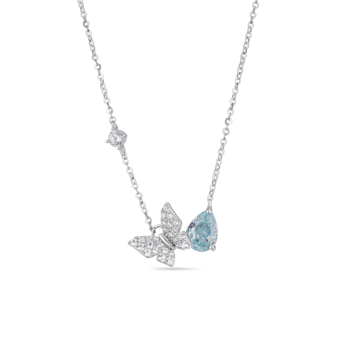 Butterfly Necklace Simulated Aquamarine Cz Diamond Chain Gift | 925 SILVER