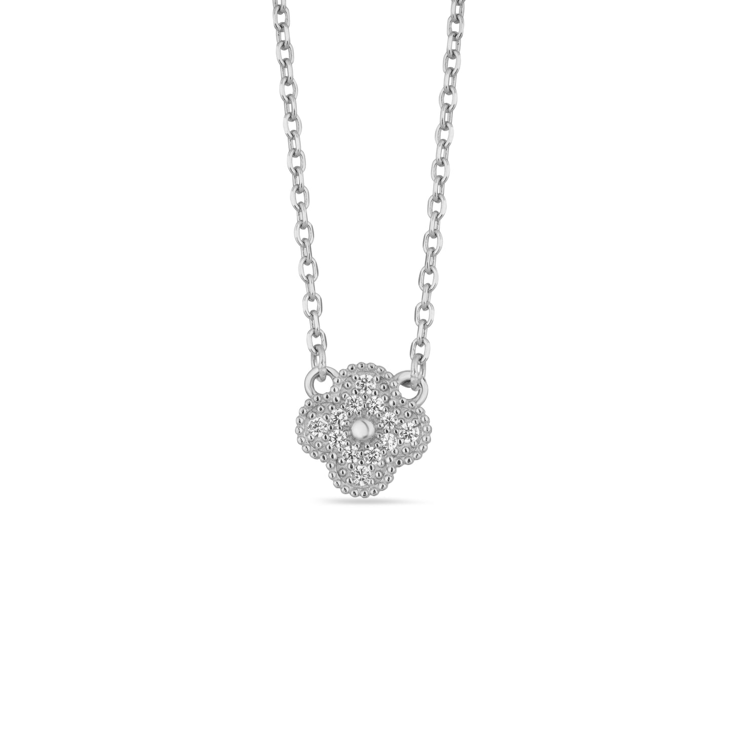 Van Cleef Style 925 Sterling Silver Clover Necklace American Diamond Chain