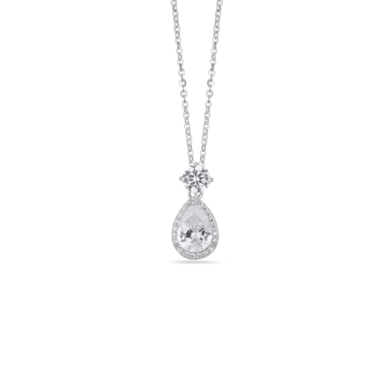 925 Sterling Silver Pear CZ Pendant Chain Women American Diamond Drop Chain
