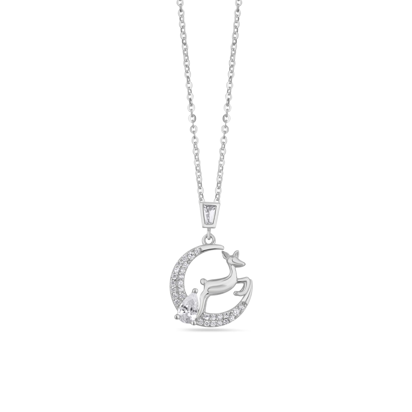 Silver Reindeer Pendant Necklace for Women