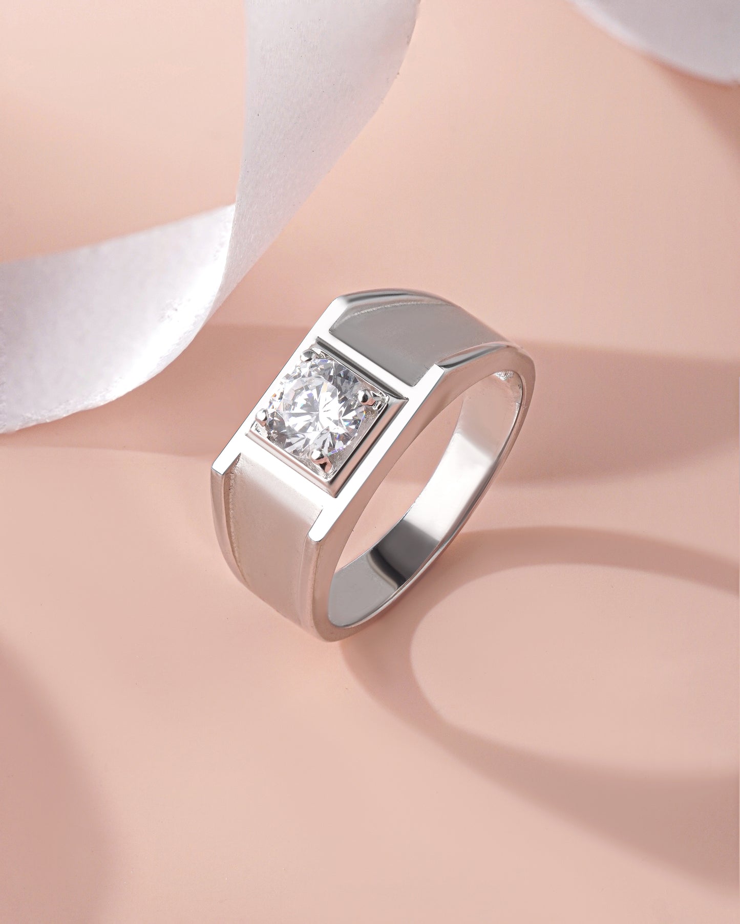 Solid 925 Sterling Silver Men’s Ring Brilliant Round Cut Moissanite Diamond Band