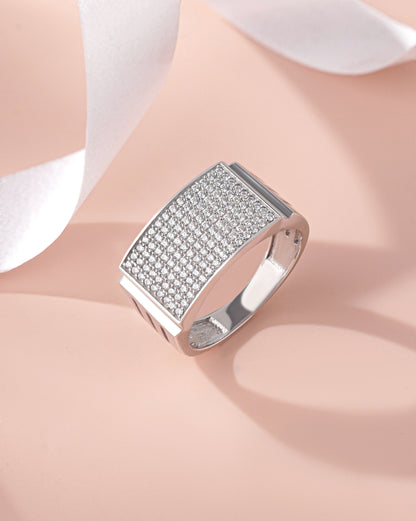 Men's Moissanite Diamond Ring 925 Sterling Silver Rectangular Signet Band