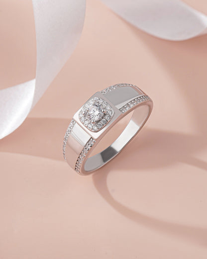 Moissanite Diamond Men's Ring 925 Sterling Silver Square Halo Band Solid Gift