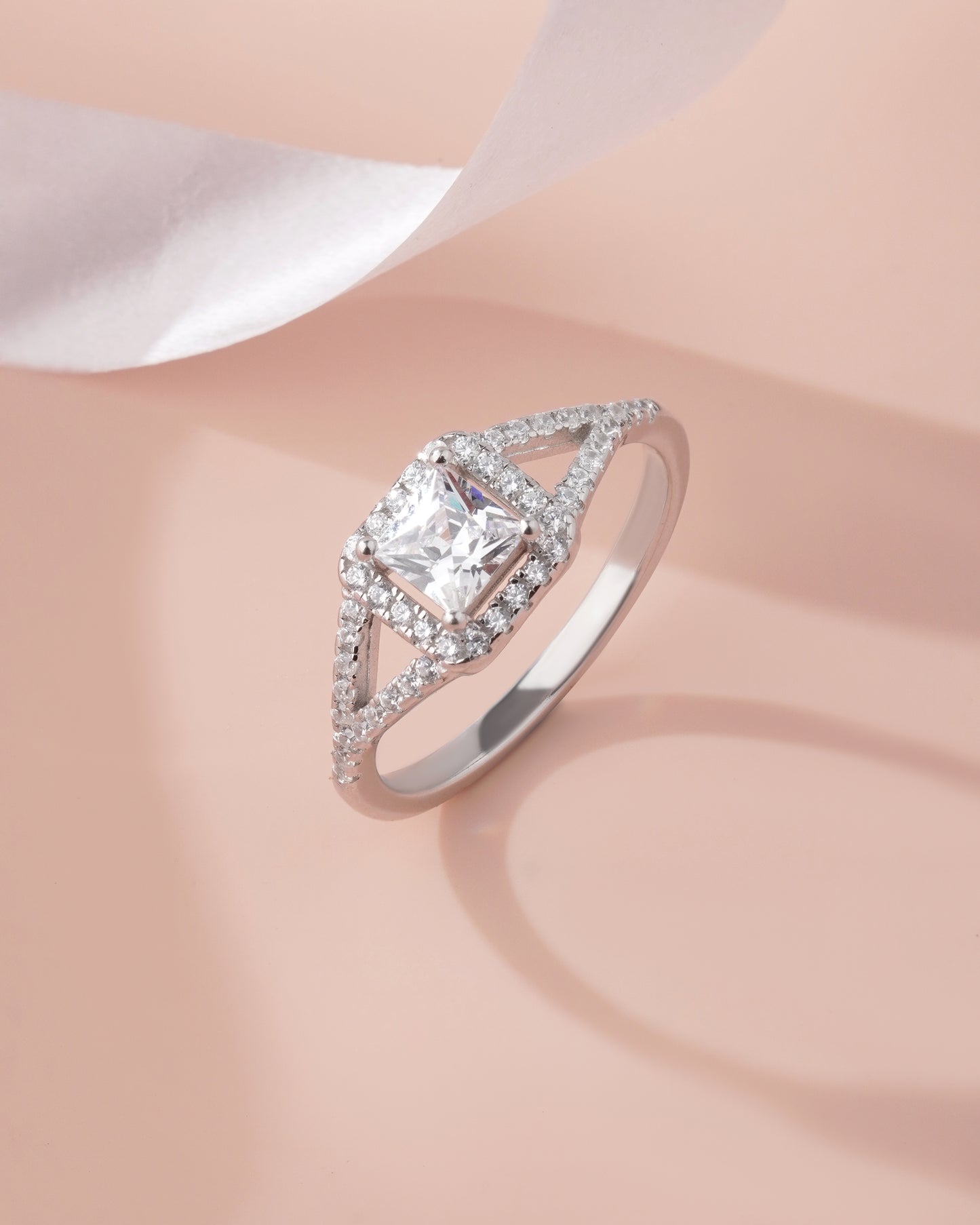 925 Sterling Silver Princess Cut American Diamond Ring Women Wedding Band Size 5-27