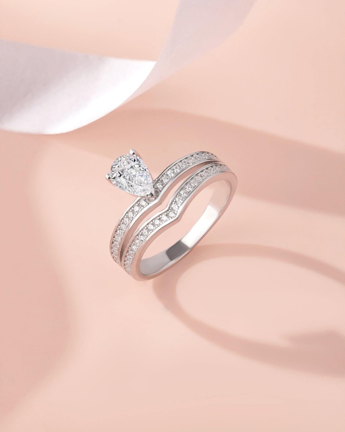 925 Sterling Silver Pear Cut Diamond Ring Set for Women American Diamond V Band