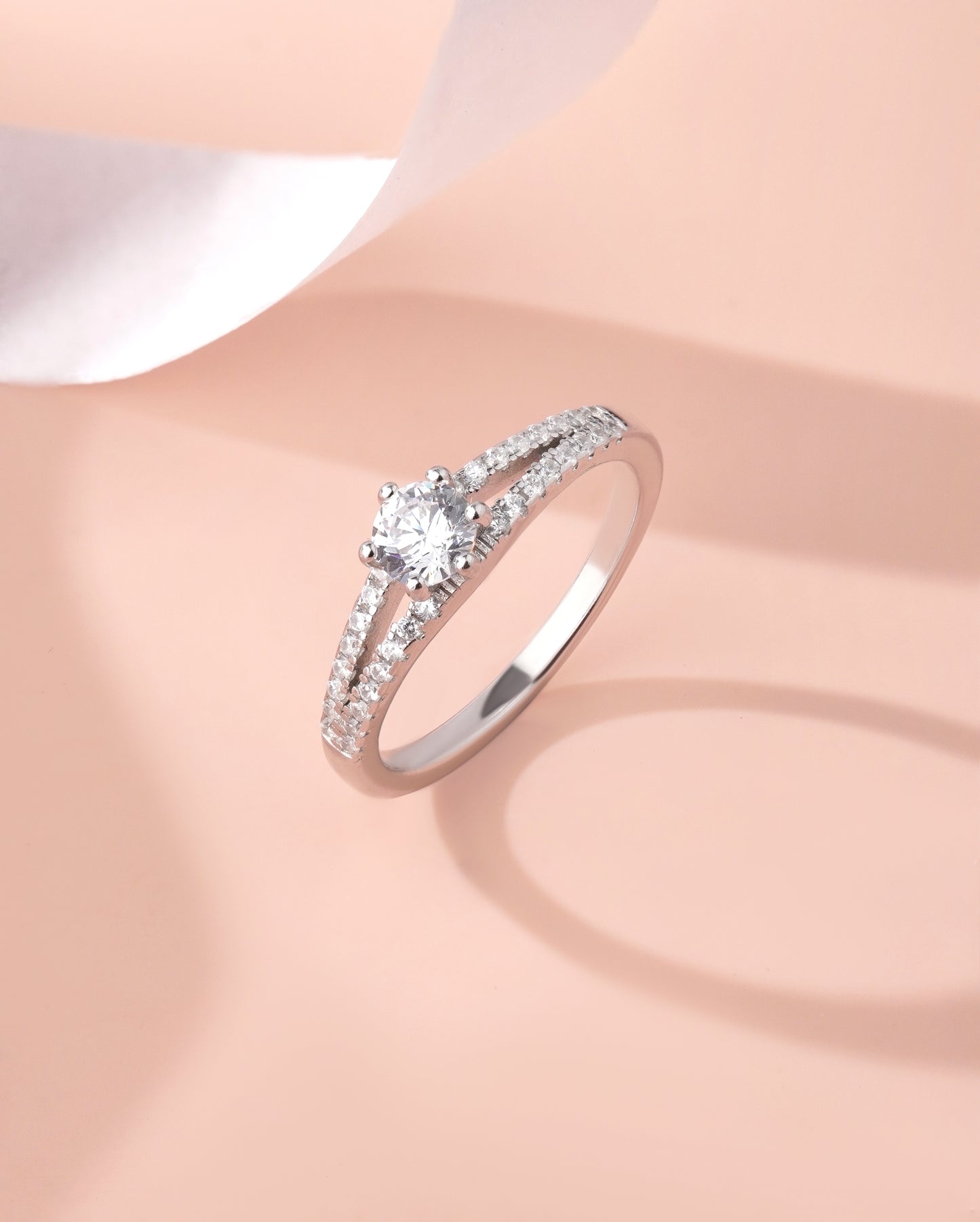 925 Sterling Silver Split Shank Solitaire Ring Hallmark American Diamond