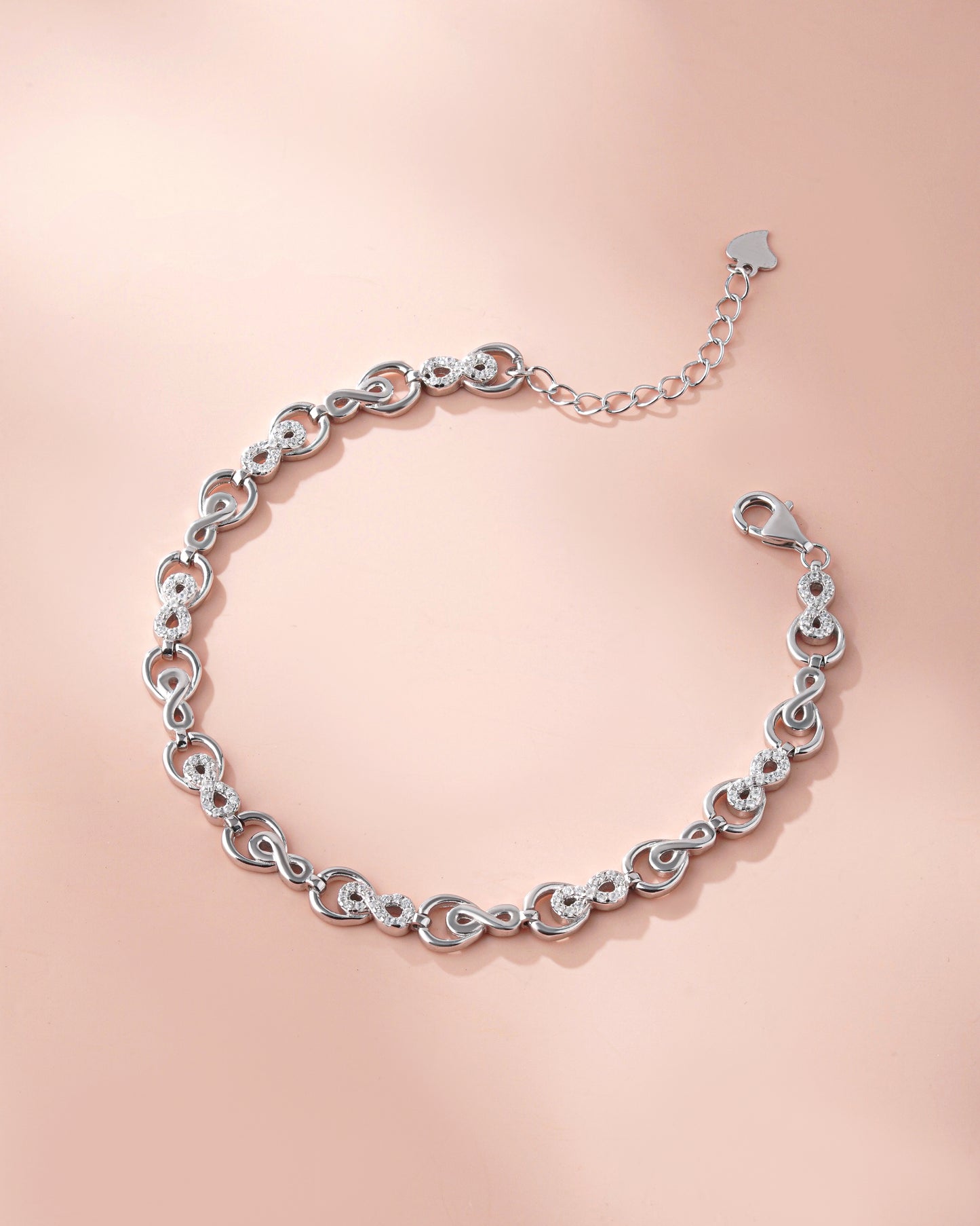 Silver Infinity Link Bracelet Women American Diamond Adjustable Gift