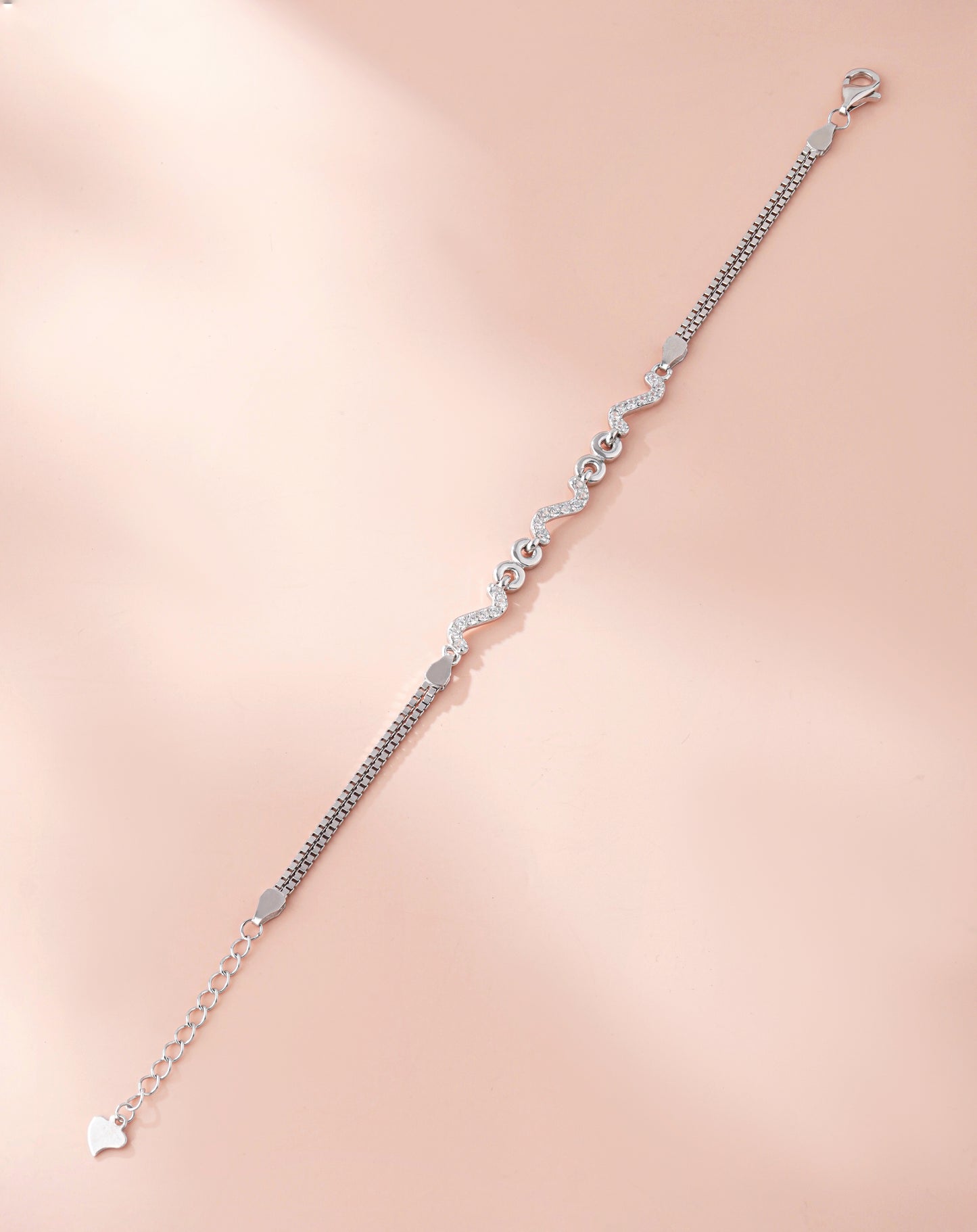 Silver Wave Link Bracelet with American Diamonds