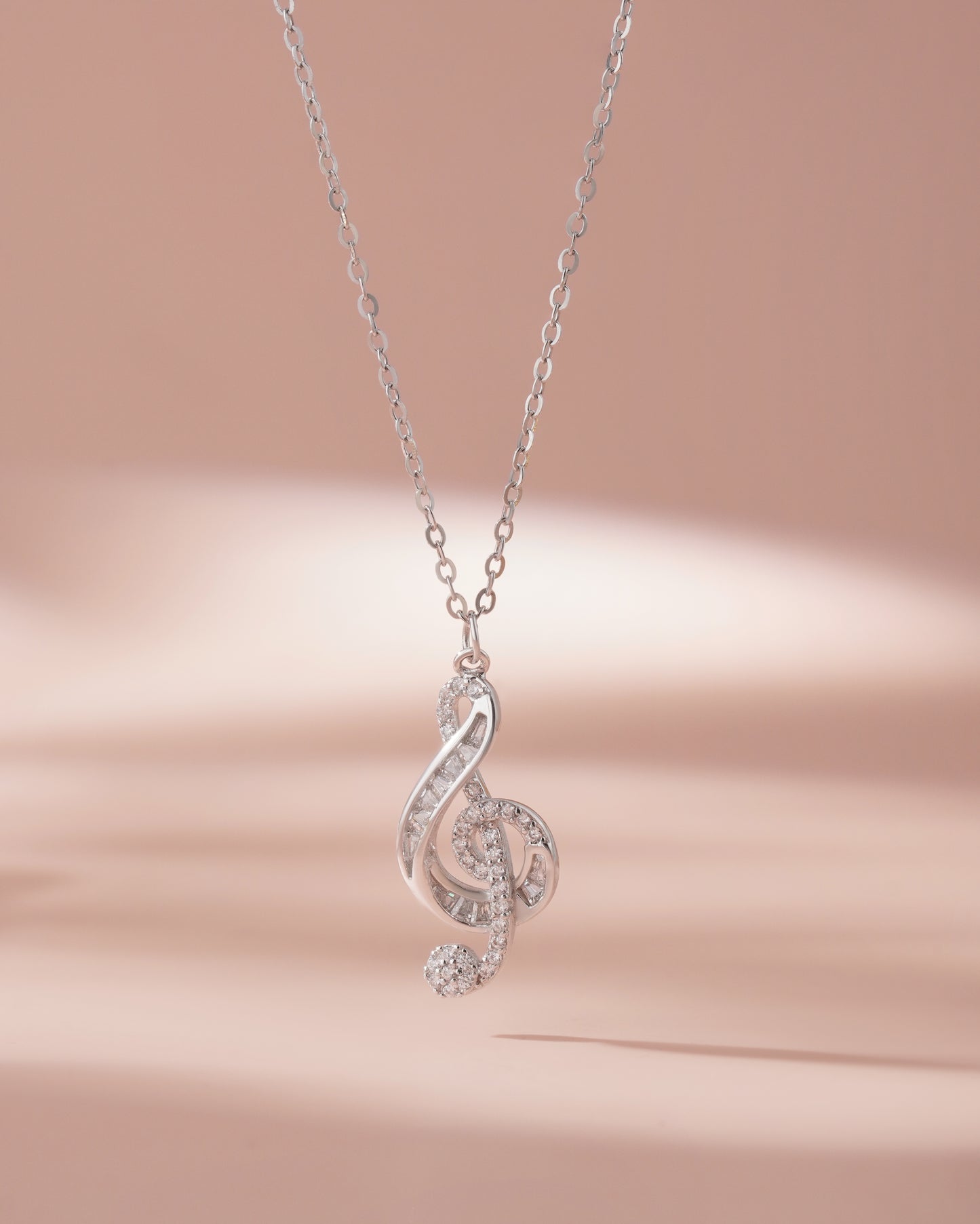 Sterling Silver Music Note Pendant Necklace Women Treble Clef Chain Gift