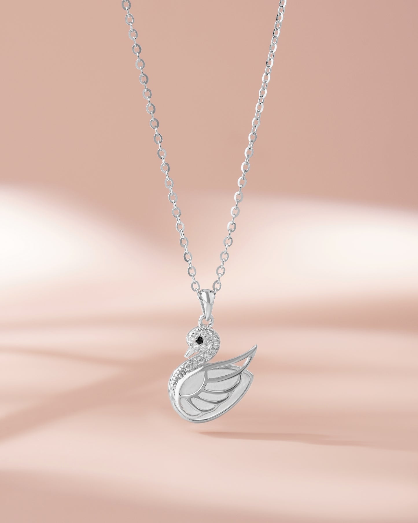 Silver Swan Chain Pendant Necklace with American Diamonds & Cat's Eye Stone