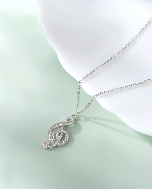 Sterling Silver Music Note Pendant Necklace Women Treble Clef Chain Gift