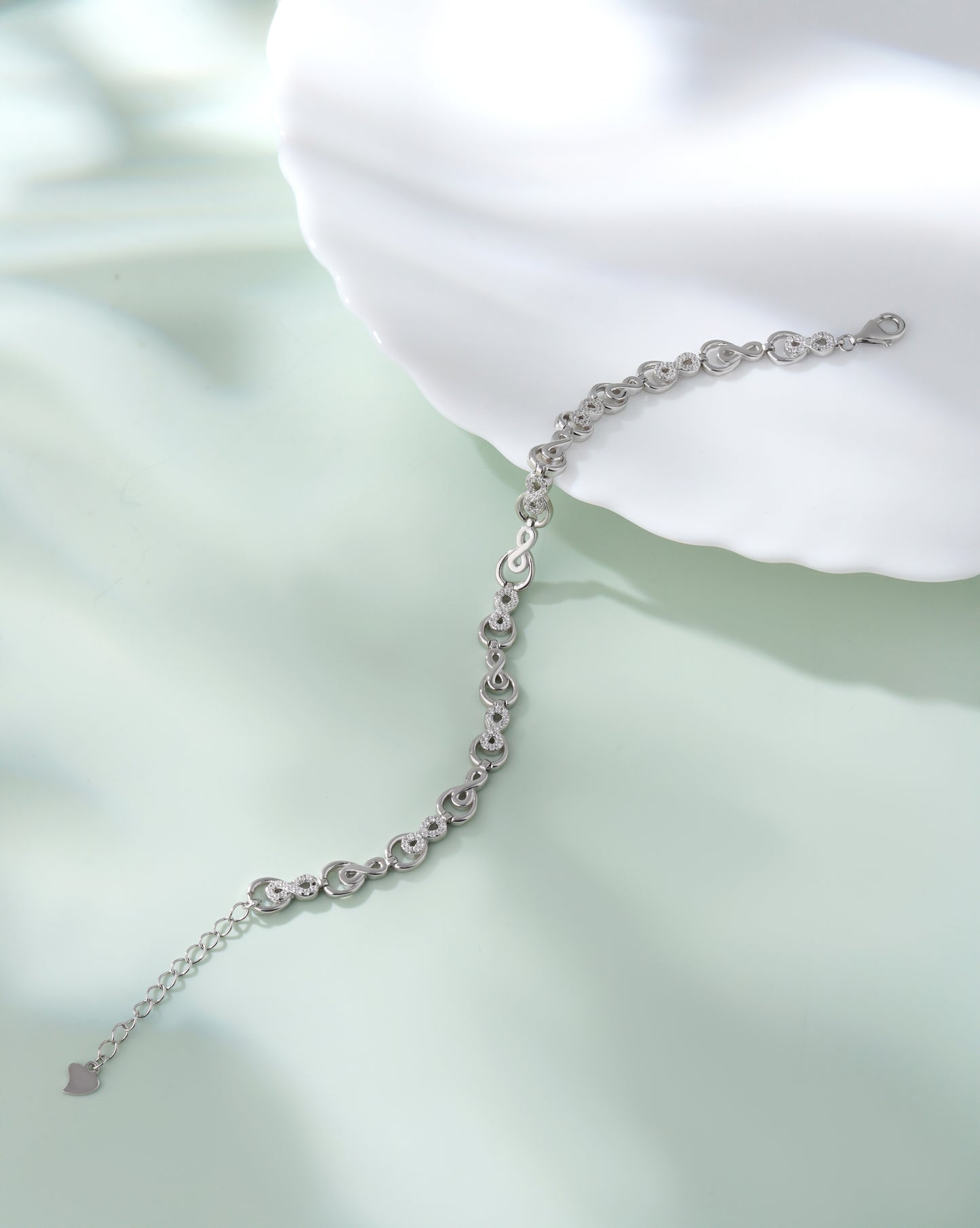 Silver Infinity Link Bracelet Women American Diamond Adjustable Gift