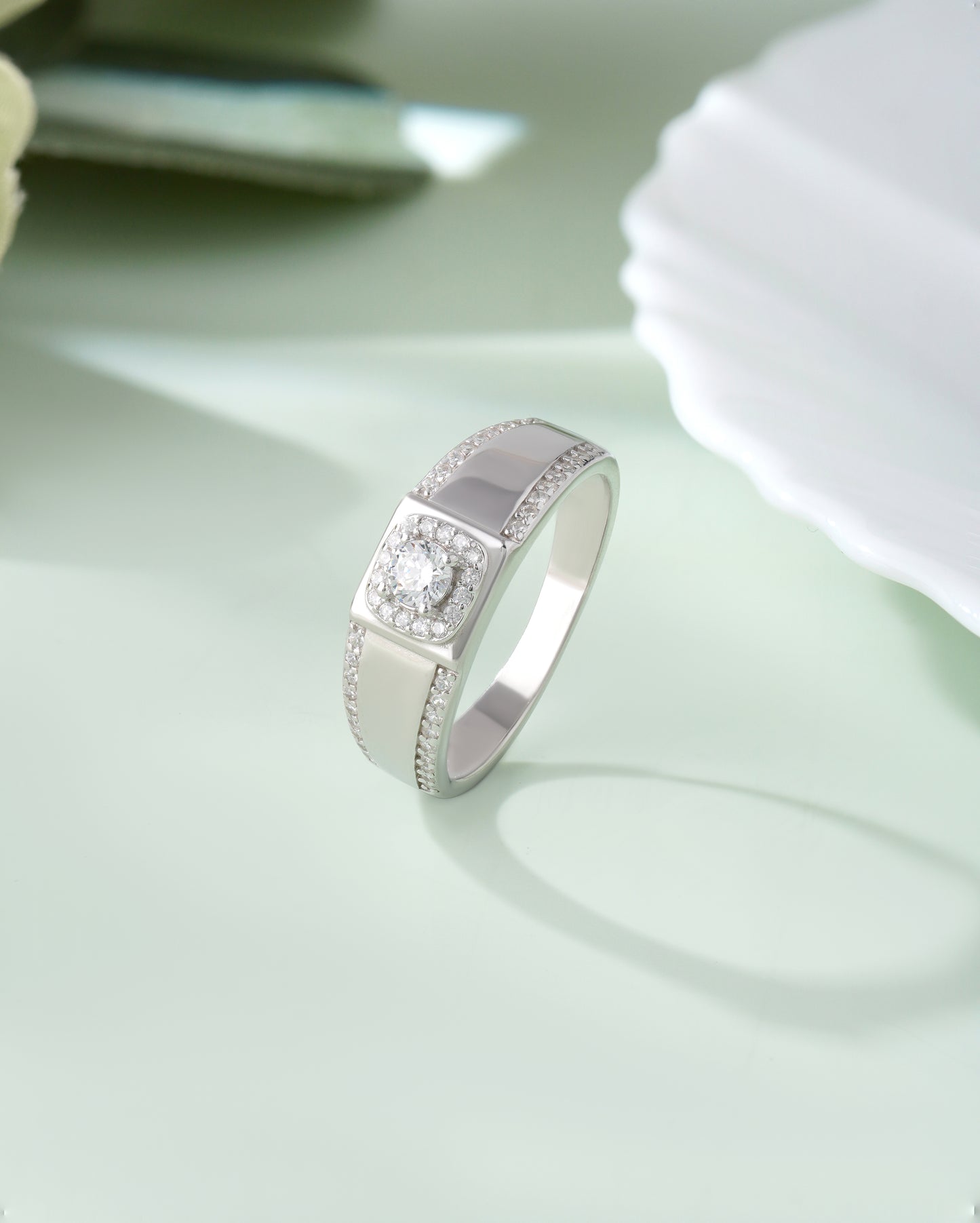 Moissanite Diamond Men's Ring 925 Sterling Silver Square Halo Band Solid Gift