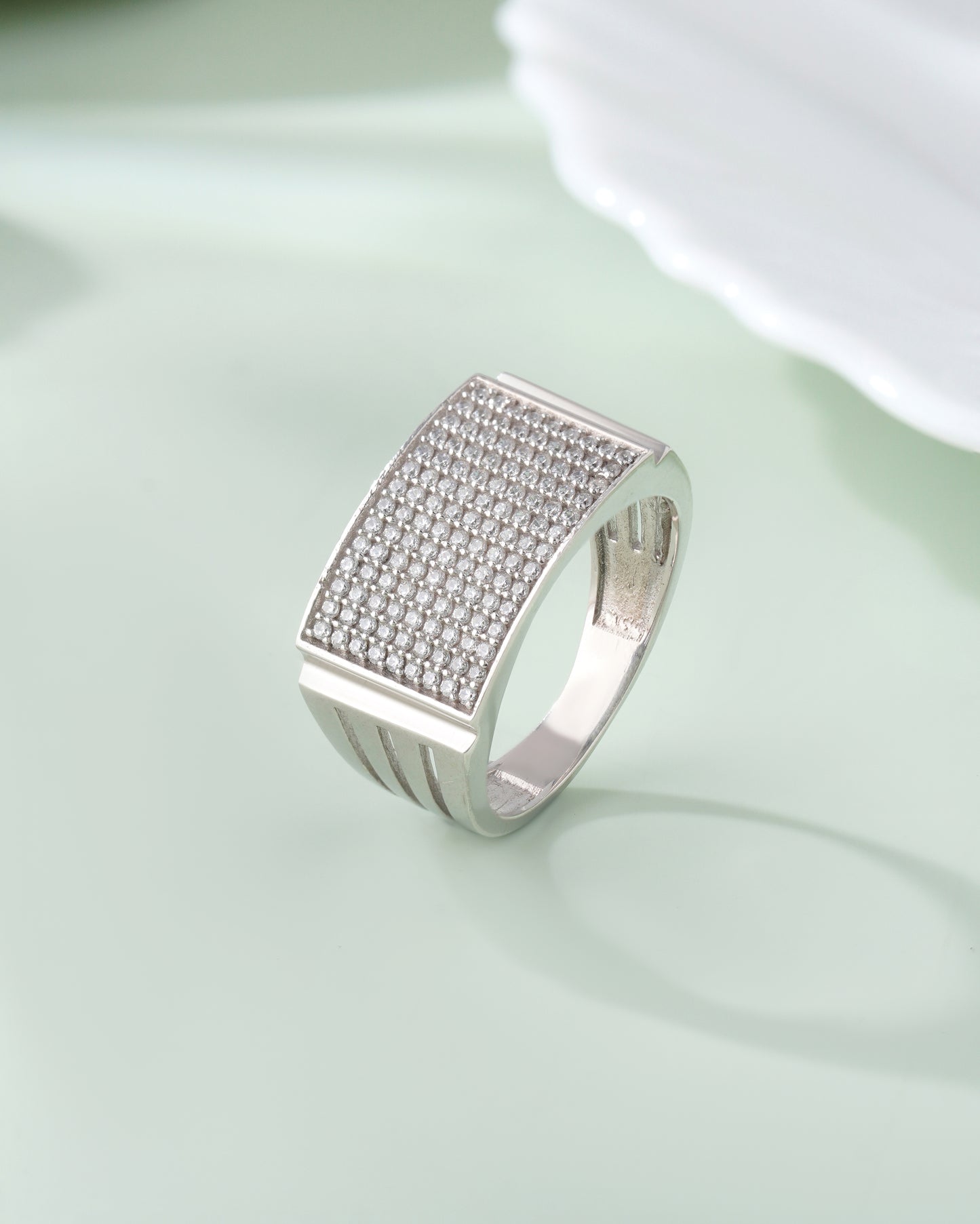 Men's Moissanite Diamond Ring 925 Sterling Silver Rectangular Signet Band
