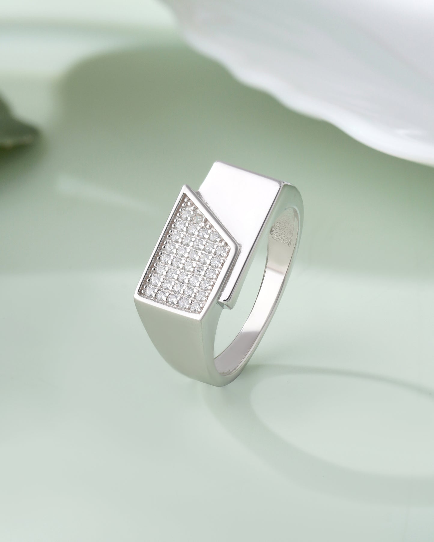 925 Sterling Silver Men's Ring Moissanite Diamond Geometric Signet Band Luxury