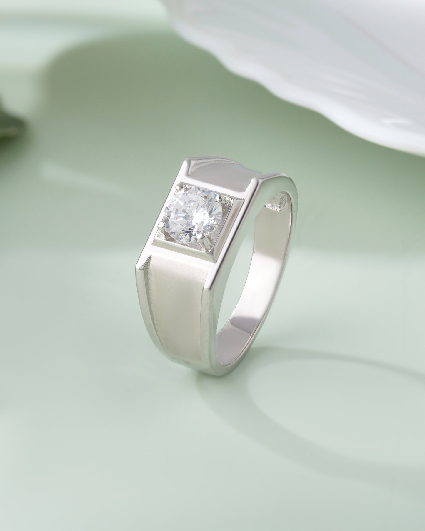 Solid 925 Sterling Silver Men’s Ring Brilliant Round Cut Moissanite Diamond Band