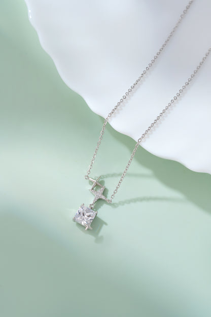 Silver Star Pendant Necklace with Princess Cut Diamond