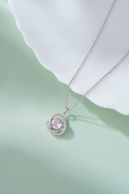 Silver Pink Stone Chain Pendant American Diamond Gift for Her