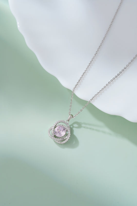 925 Sterling Silver Pink Stone Pendant Necklace American Diamond Women Gift Chain