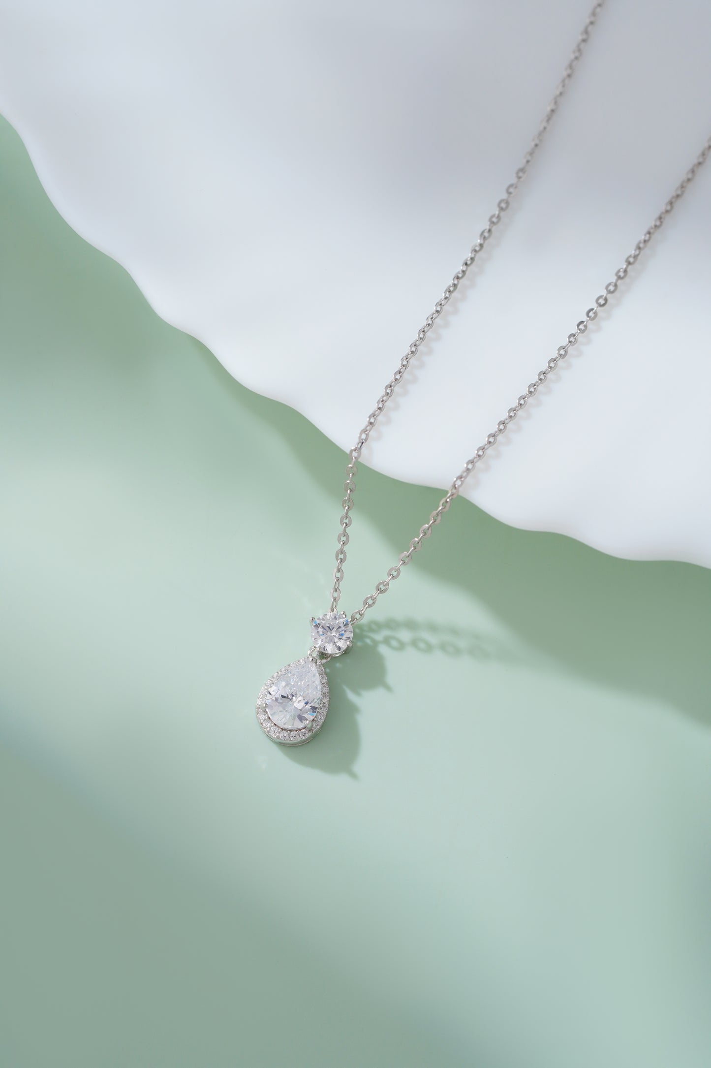 925 Sterling Silver Pear CZ Pendant Chain Women American Diamond Drop Chain