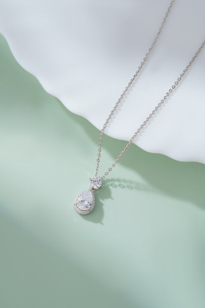 925 Sterling Silver Pear CZ Pendant Chain Women American Diamond Drop Chain