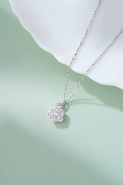 Silver Flower Cluster Pendant Necklace with American Diamonds