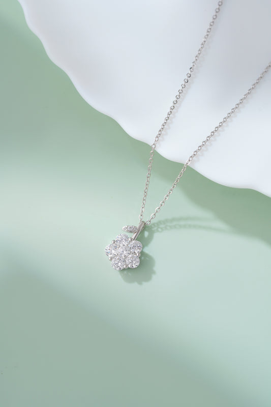 Silver Flower Cluster Pendant Necklace with American Diamonds