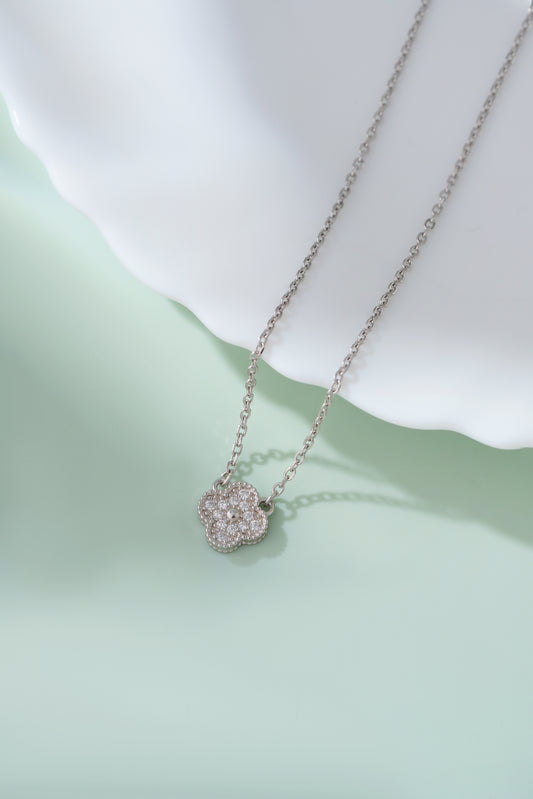 Van Cleef Style 925 Sterling Silver Clover Necklace American Diamond Chain