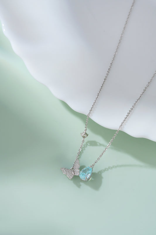 Butterfly Necklace Simulated Aquamarine Cz Diamond Chain Gift | 925 SILVER