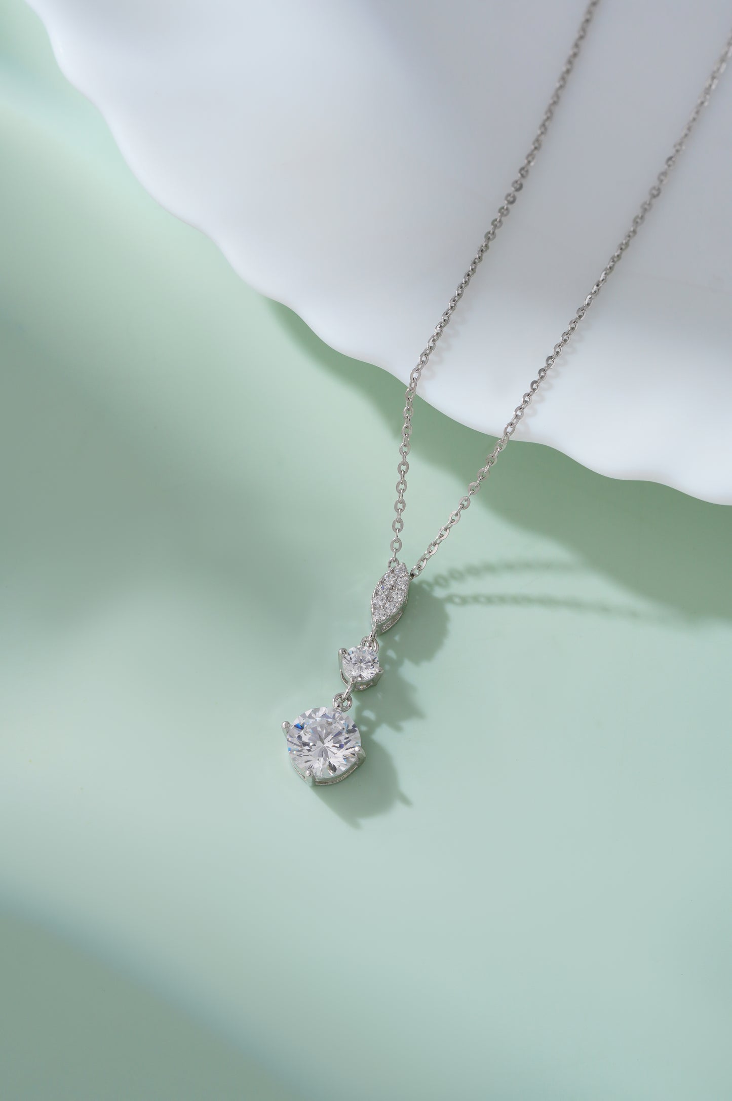 Silver Chain Pendant for Women American Diamond Three Stone Chain