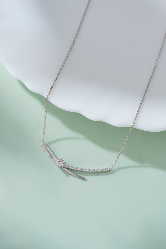 Elegant 925 Silver Bow Diamond Chain Necklace