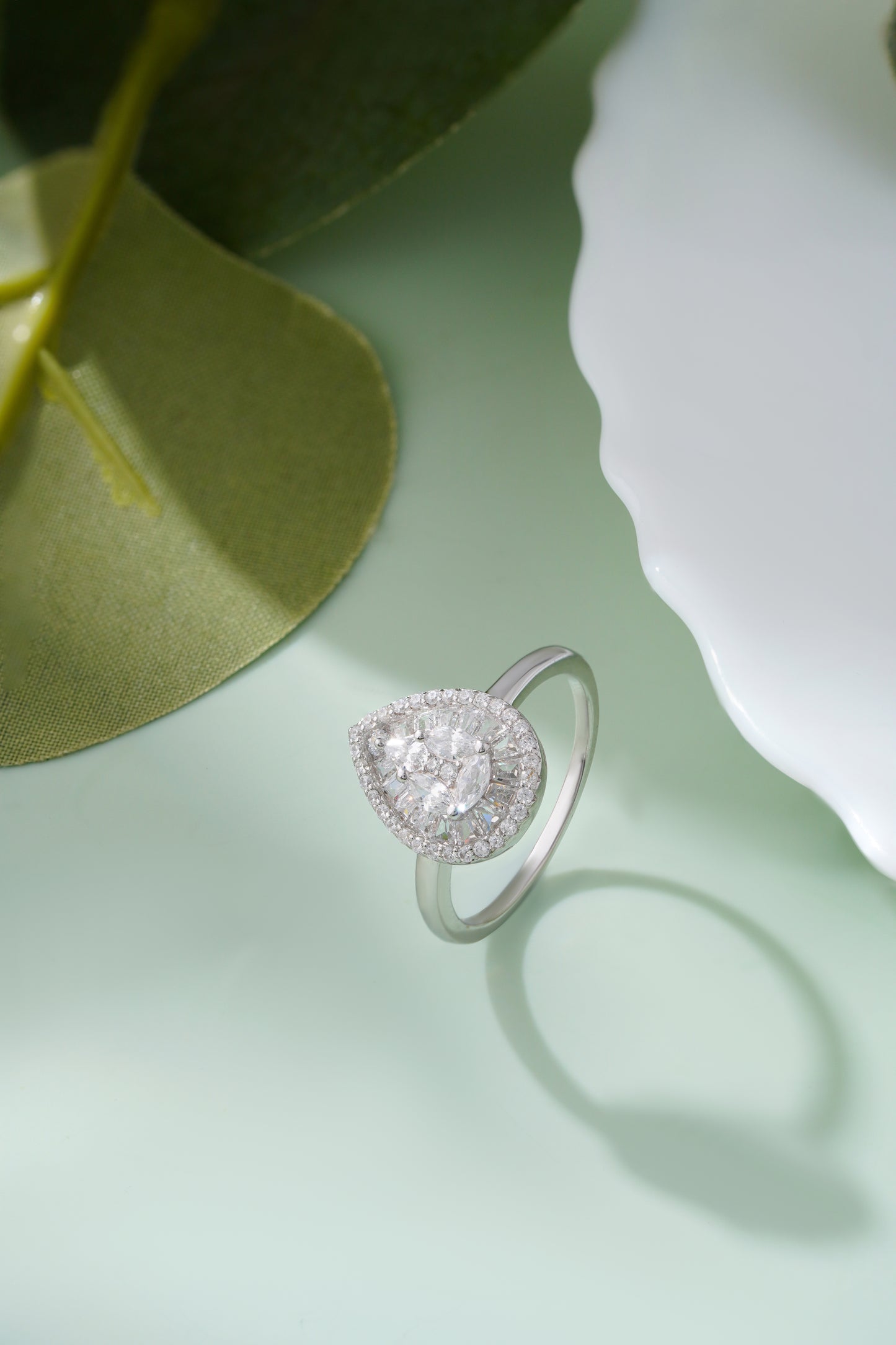 925 Sterling Silver Pear Shape American Diamond Ring for Women Bridal Jewelry Gift