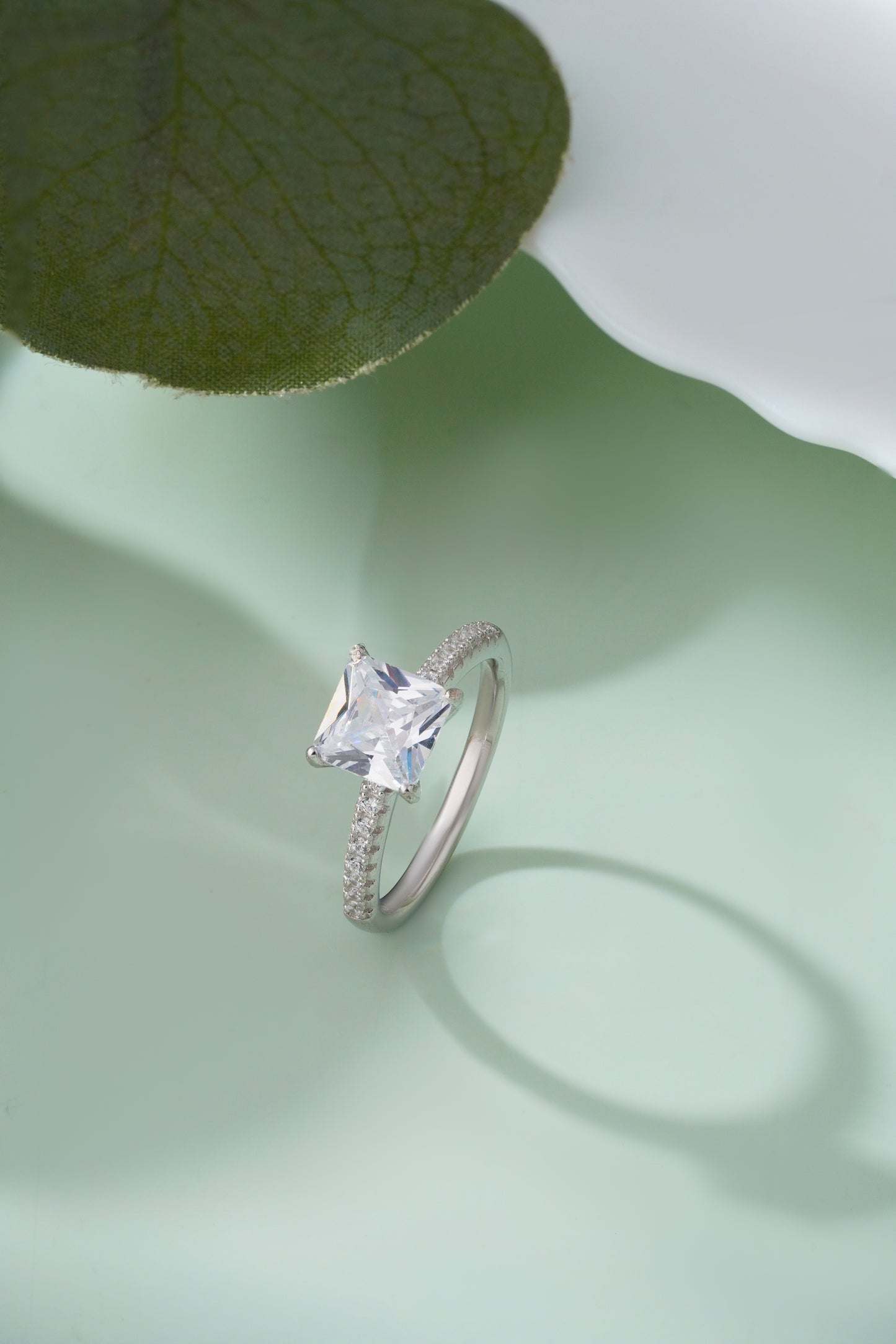 925 Sterling Silver Princess Cut American Diamond Ring - Women's Fine Jewelry