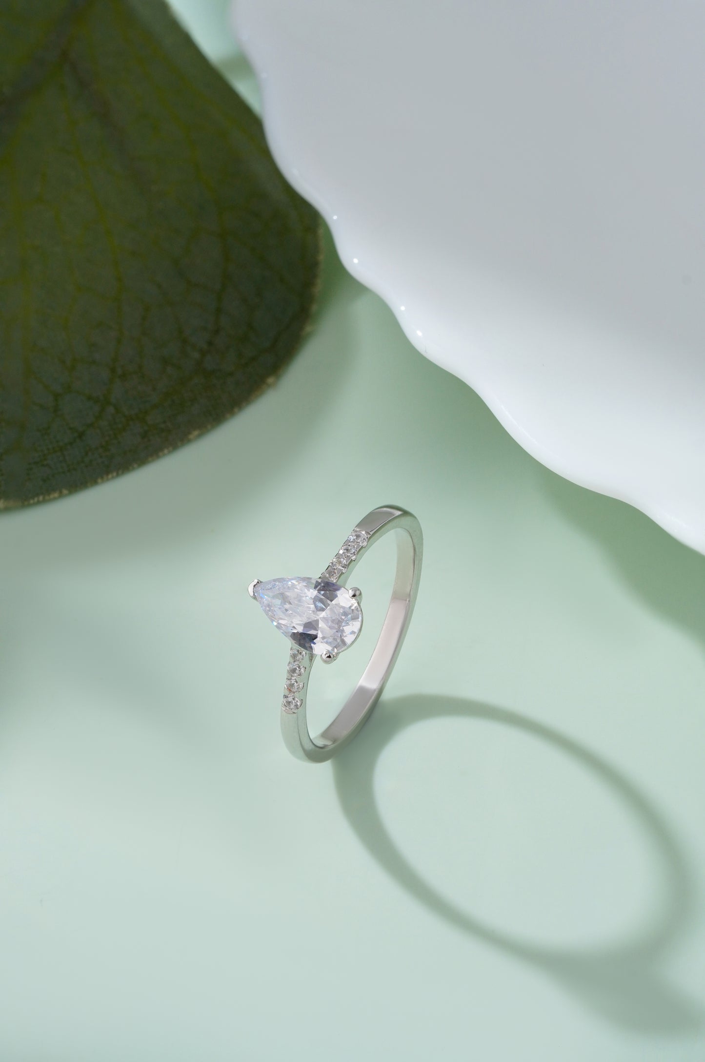 925 Sterling Silver Ring Women American Diamond Pear Cut Engagement Wedding Band