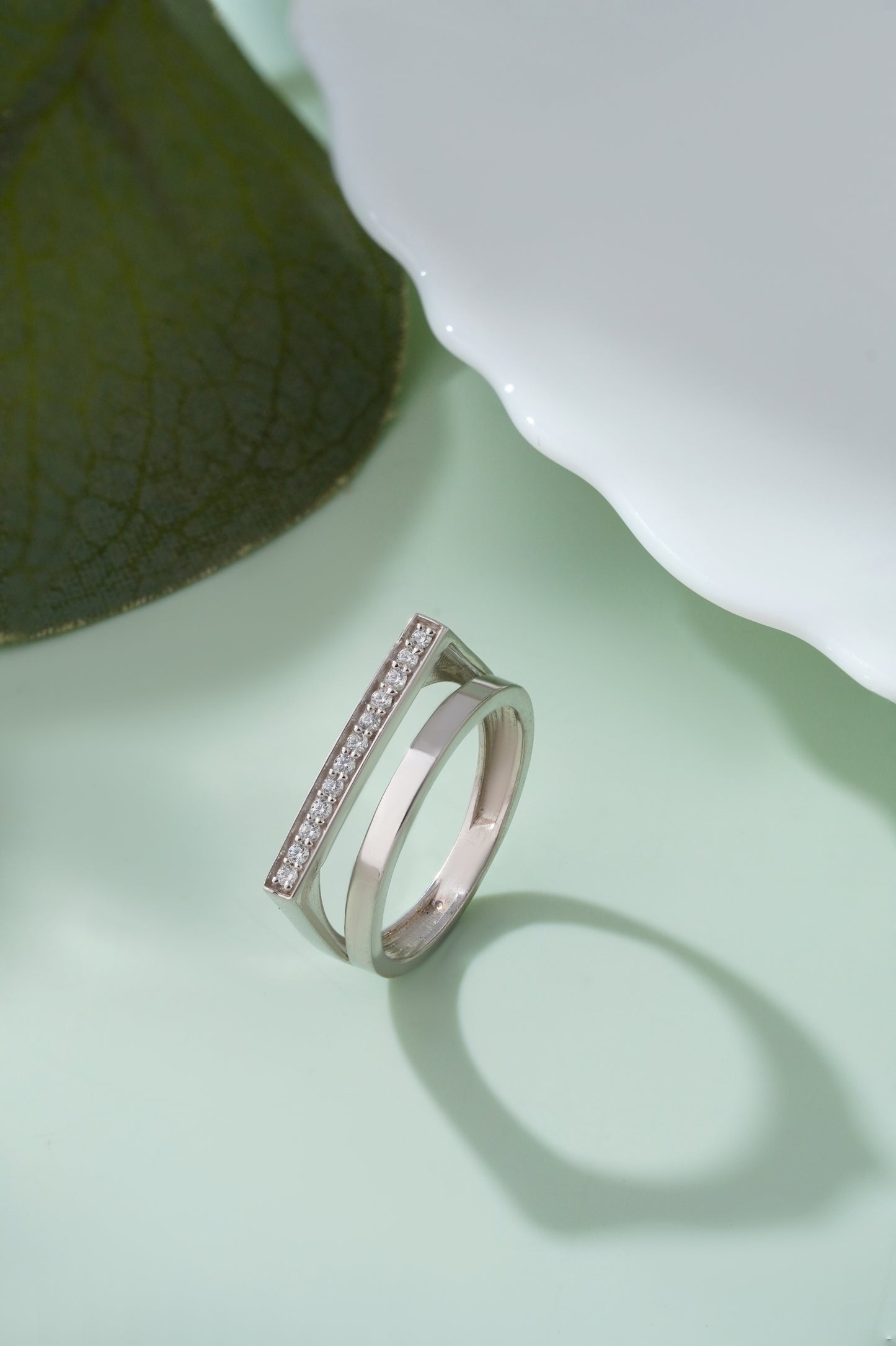 925 Sterling Silver Geometric Ring for Women American Diamond Double Band Jewelry