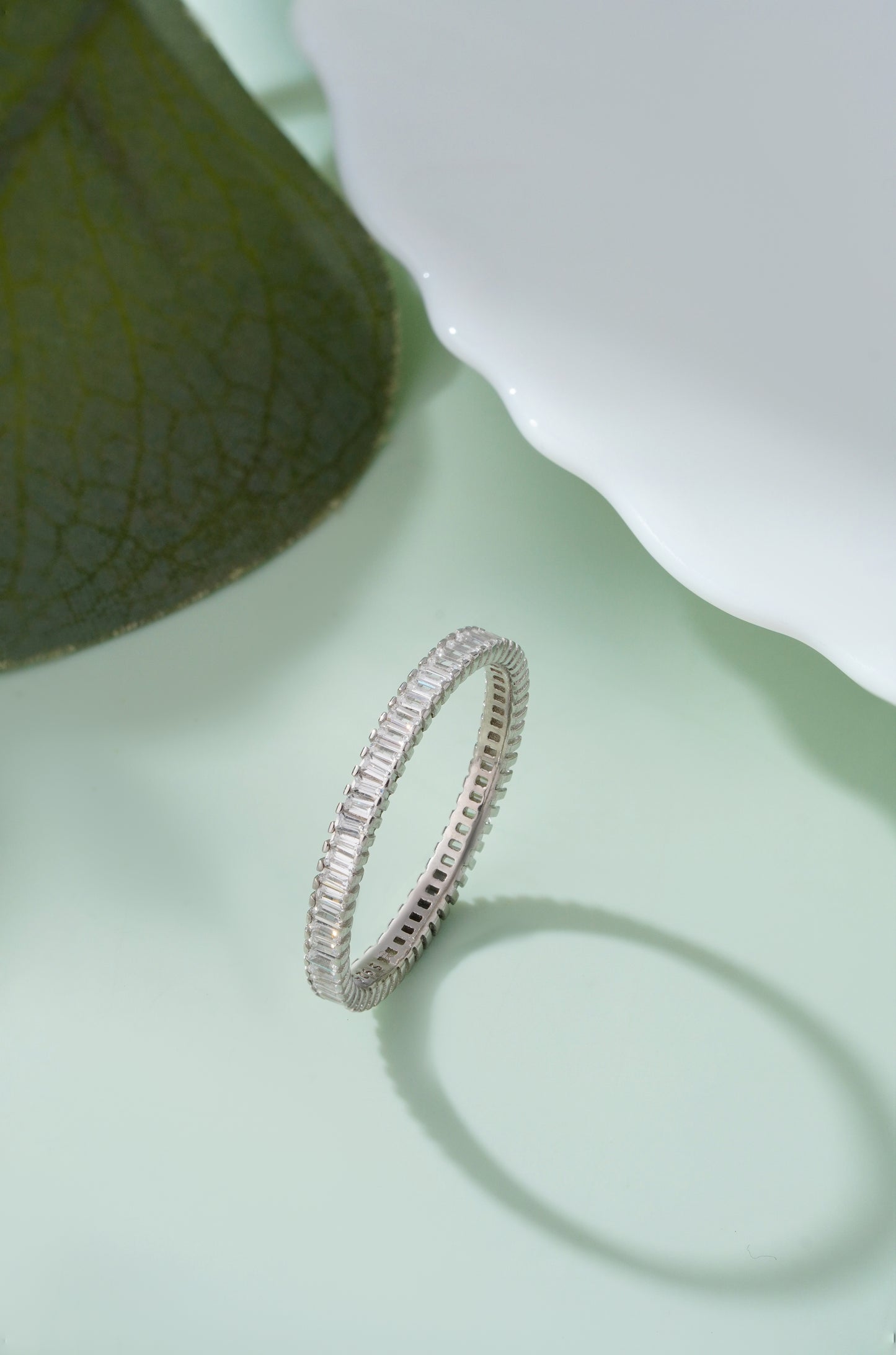 925 Sterling Silver Ring Women American Diamond Baguette Eternity Band